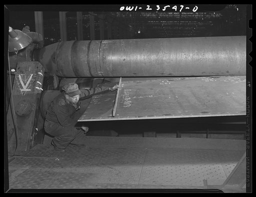 Bethlehem-Fairfield shipyards, Baltimore, Maryland. Rolling shell plates