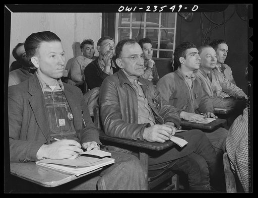 Bethlehem-Fairfield shipyards, Baltimore, Maryland. Workers attending a training class