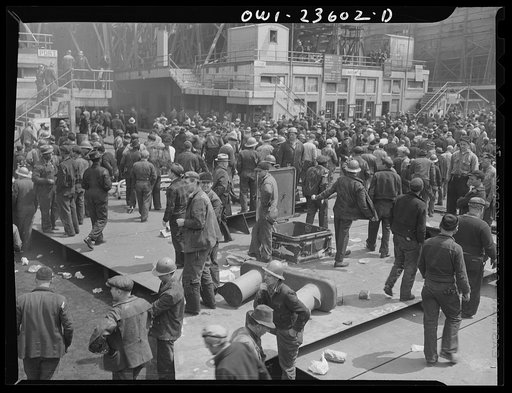 Bethlehem-Fairfield shipyards, Baltimore, Maryland. Lunch hour