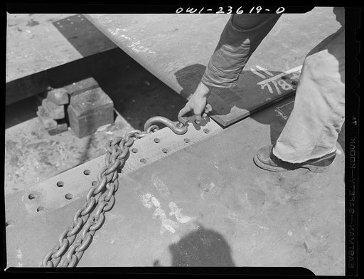 Bethlehem-Fairfield shipyards, Baltimore, Maryland. Erecting a bottom shell plating