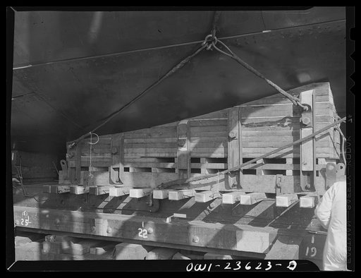 Bethlehem-Fairfield shipyards, Baltimore, Maryland. Launching poppet