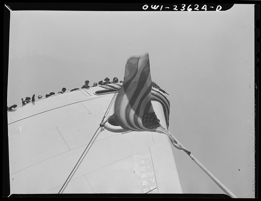 Bethlehem-Fairfield shipyards, Baltimore, Maryland. Bow of a vessel just before the launching ceremony