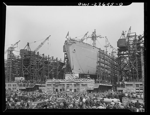 Bethlehem-Fairfield shipyards, Baltimore, Maryland. Launching ceremony