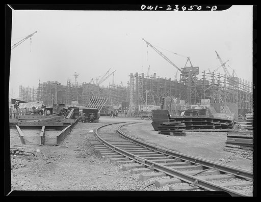 Bethlehem-Fairfield shipyards, Baltimore, Maryland. General view of the shipways