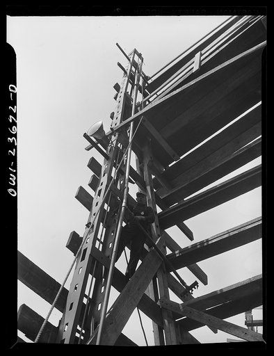 Bethlehem-Fairfield shipyards, Baltimore, Maryland. Staging on the ways