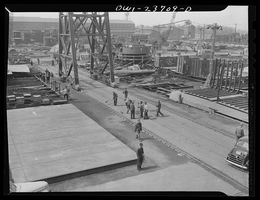 Bethlehem-Fairfield shipyards, Baltimore, Maryland. View of a sub-assembly area in front of the ways
