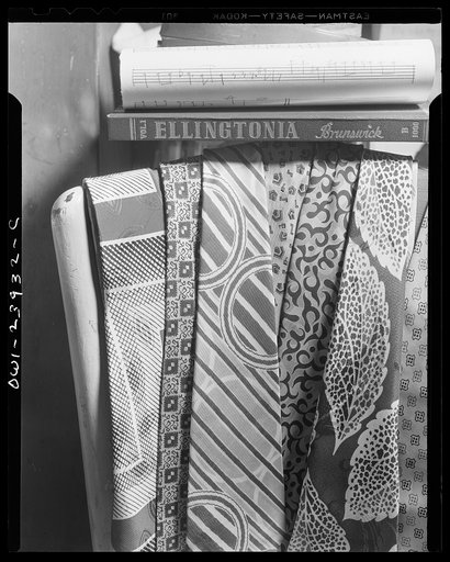 New York, New York. Colorful ties belonging to Duke Ellington