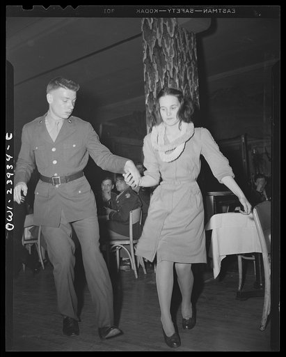 New York, New York. A soldier and his girlfriend dancing at the Hurricane to the music of Duke Ellington