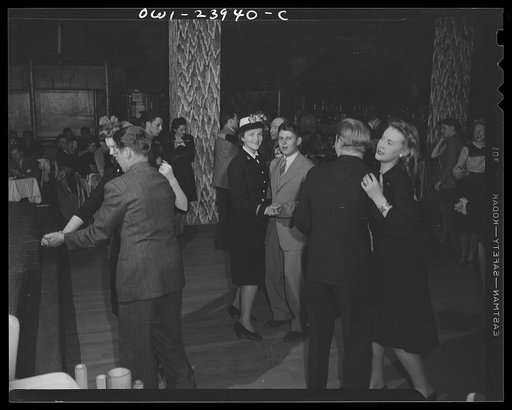 Untitled photo, possibly related to: New York, New York. Dancers at the Hurricane Ballroom. They are dancing to the music of Duke Ellington and his orchestra