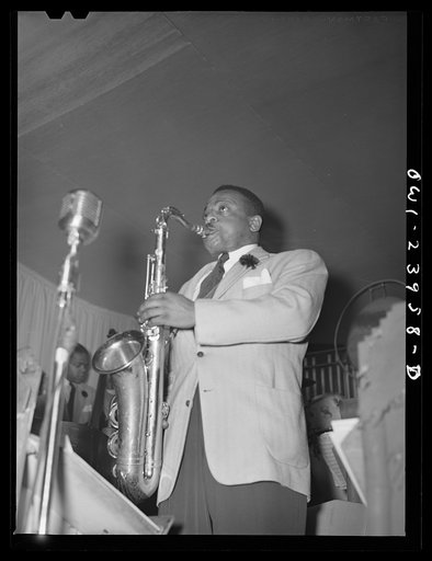 New York, New York. Tenor saxaphone player with Duke Ellington's orchestra at the Hurricane