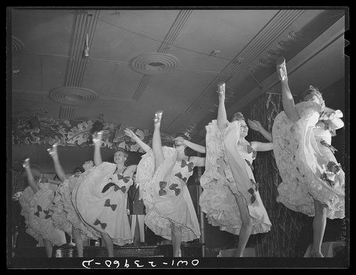 New York, New York. Chorus girls entertaining during the floor show at the Hurricane