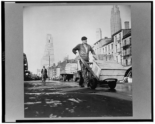 New York, New York. Fulton fish market street scene