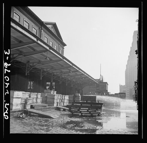 New York, New York. Late evening scene at the Fulton fish market
