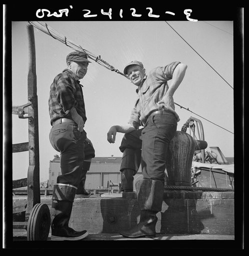 New York, New York. New England fishermen resting on the Fulton docks