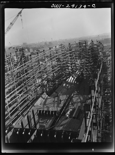 Baltimore, Maryland. The rear parts of the Liberty ship Frederick Douglass in an early stage of construction at the Bethlehem-Fairfield shipyards