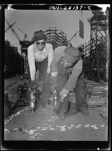 Baltimore, Maryland. Building the SS Frederick Douglass. More than 6,000 Negro shipyard workers are employed at the Bethlehem-Fairfield shipyards, where the Liberty ship is being rushed to completion. The noted orator and abolitionist leader worked as a ship caulker in the vicinity of this yard befo