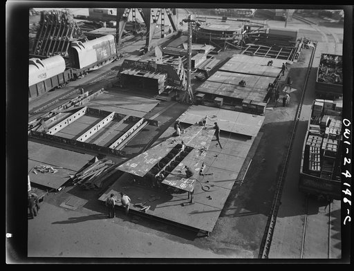 Baltimore, Maryland. Men at work on the Liberty ship Frederick Douglass at the Bethlehem-Fairfield shipyards