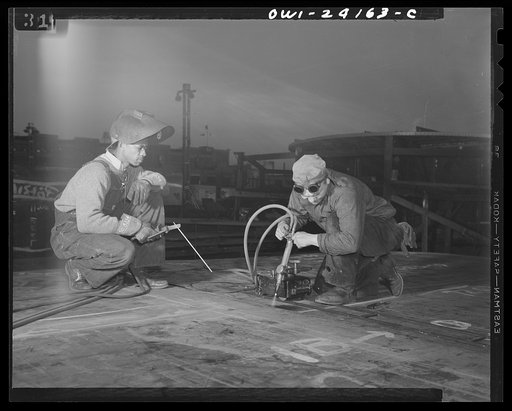Baltimore, Maryland. Building the SS Frederick Douglass. More than 6,000 Negro shipyard workers are employed at the Bethlehem-Fairfield shipyards where the Liberty ship is being rushed to completion. The noted orator and abolitionist worked as a ship caulker in the vicinity of this yard before he es