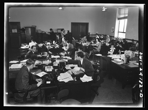 Untitled photo, possibly related to: Washington, D.C. OWI (Office of War Information) research workers