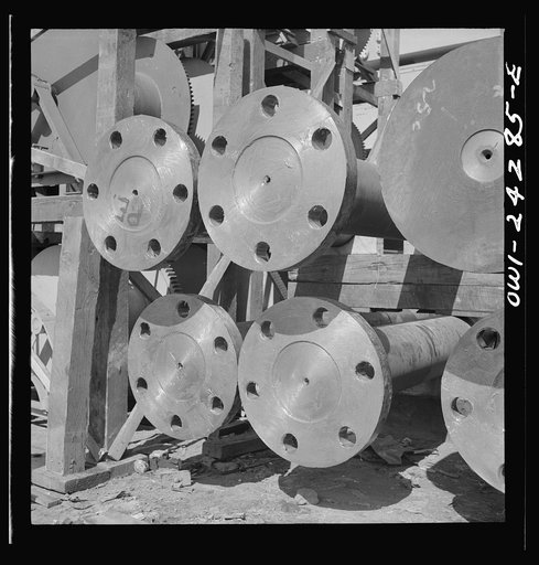 Bethlehem-Fairfield shipyards, Baltimore, Maryland. Flanges of a propeller shaft