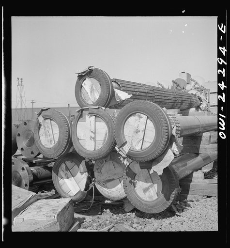 Bethlehem-Fairfield shipyards, Baltimore, Maryland. Propeller shafting in storage