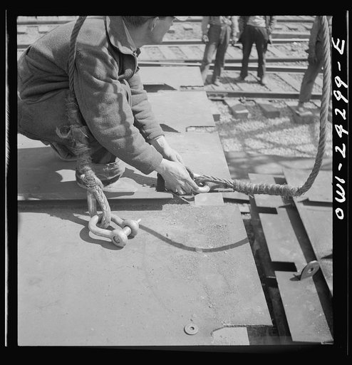 Bethlehem-Fairfield shipyards, Baltimore, Maryland. Ship parts stored in a stockyard