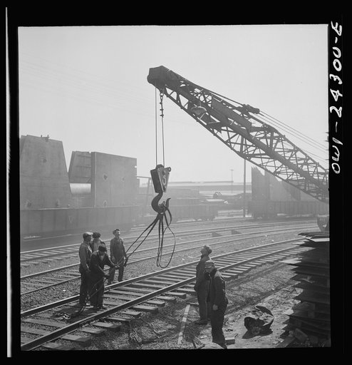 Bethlehem-Fairfield shipyards, Baltimore, Maryland. General view of the storage racks in a stockyard