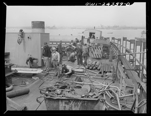 Bethlehem-Fairfield shipyards, Baltimore, Maryland. Looking aft on an upper deck