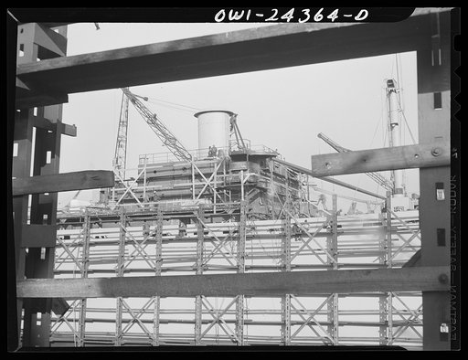 Bethlehem-Fairfield shipyards, Baltimore, Maryland. The starboard side of a midship deck house