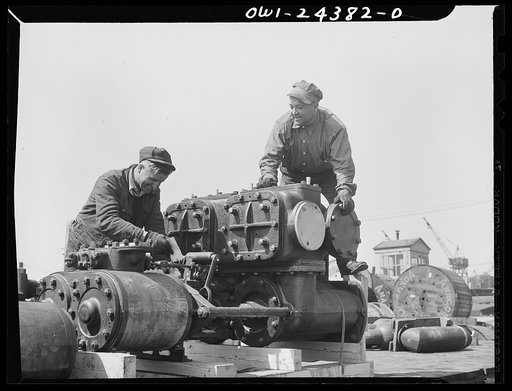 Bethlehem-Fairfield shipyards, Baltimore, Maryland. Auxillary machinery
