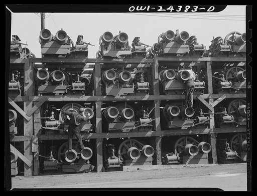 Bethlehem-Fairfield shipyards, Baltimore, Maryland. Winches in storage