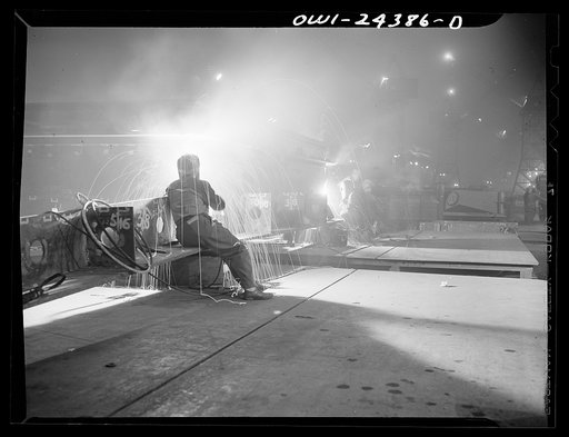 Bethlehem-Fairfield shipyards, Baltimore, Maryland. Welders at work