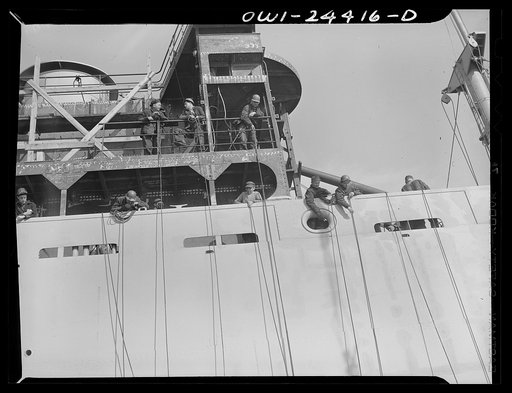 Bethlehem-Fairfield shipyards, Baltimore, Maryland. Welders dropping lines