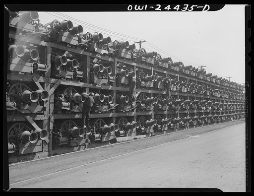 Bethlehem-Fairfield shipyards, Baltimore, Maryland. Winches in storage