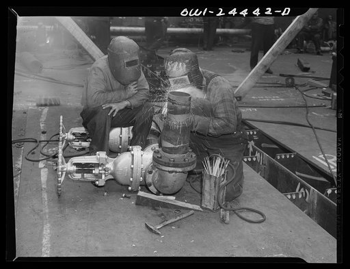 Bethlehem-Fairfield shipyards, Baltimore, Maryland. Welding pipe