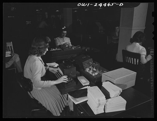 Bethlehem-Fairfield shipyards, Baltimore, Maryland. Making code cards for the paychecks
