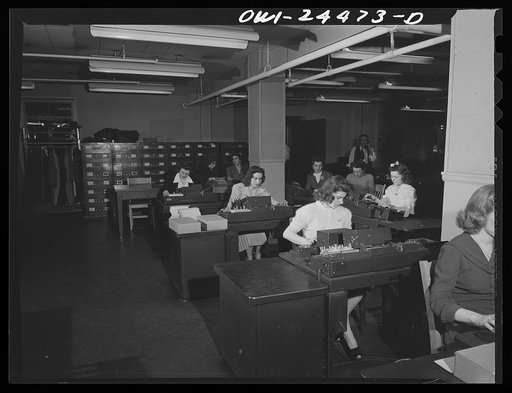 Bethlehem-Fairfield shipyards, Baltimore, Maryland. Typing cards for the paychecks