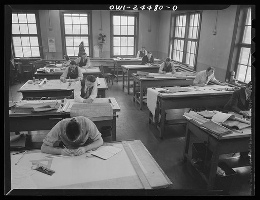 Bethlehem-Fairfield shipyards, Baltimore, Maryland. A view of a drafting room