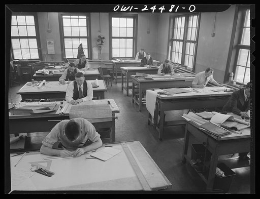 Untitled photo, possibly related to: Bethlehem-Fairfield shipyards, Baltimore, Maryland. A view of a drafting room