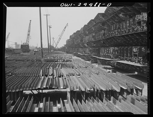 Bethlehem-Fairfield shipyards, Baltimore, Maryland. Shell frame sub-assembly