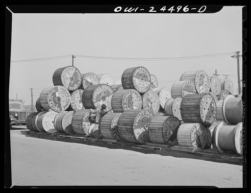Bethlehem-Fairfield shipyards, Baltimore, Maryland. Electric cables in storage
