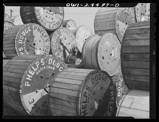 Bethlehem-Fairfield shipyards, Baltimore, Maryland. Electric cables in storage