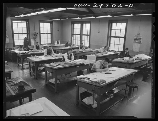 Bethlehem-Fairfield shipyards, Baltimore, Maryland. A view of a drafting room