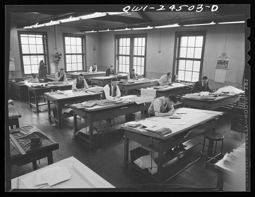 Untitled photo, possibly related to: Bethlehem-Fairfield shipyards, Baltimore, Maryland. A view of a drafting room