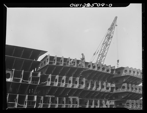 Bethlehem-Fairfield shipyards, Baltimore, Maryland. Tank tops in storage