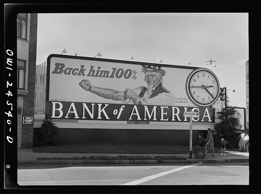 Untitled photo, possibly related to: San Francisco, California. Bank of America victory bond ad