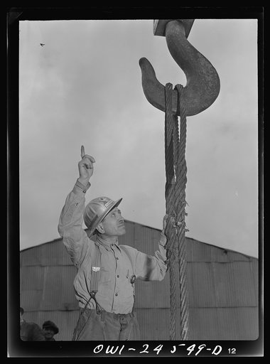 Richmond, California. Permanente Metals Corporation, shipbuilding division, yard number two. Guy Bruno has worked at the yard for six months. He was born in Italy and formerly worked in a cannery