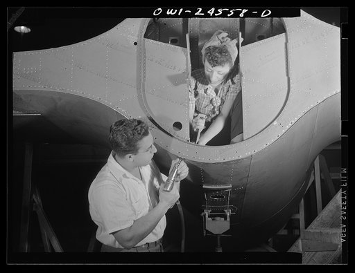 Untitled photo, possibly related to: Santa Monica, California. Italian-Americans at work on bombers at the Douglas Aircraft plant