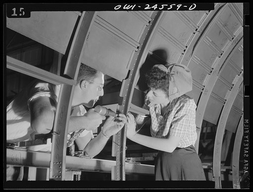 Untitled photo, possibly related to: Santa Monica, California. Italian-Americans at work on bombers at the Douglas Aircraft plant