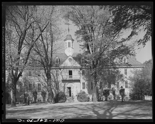 Untitled photo, possibly related to: Williamsburg, Virginia. The capitol of the Virginia colony during the eighteenth century which was reconstructed and restored to its original state by John D. Rockefeller, Jr. during the 1930s. The Wren building of the College of William and Mary which is the old